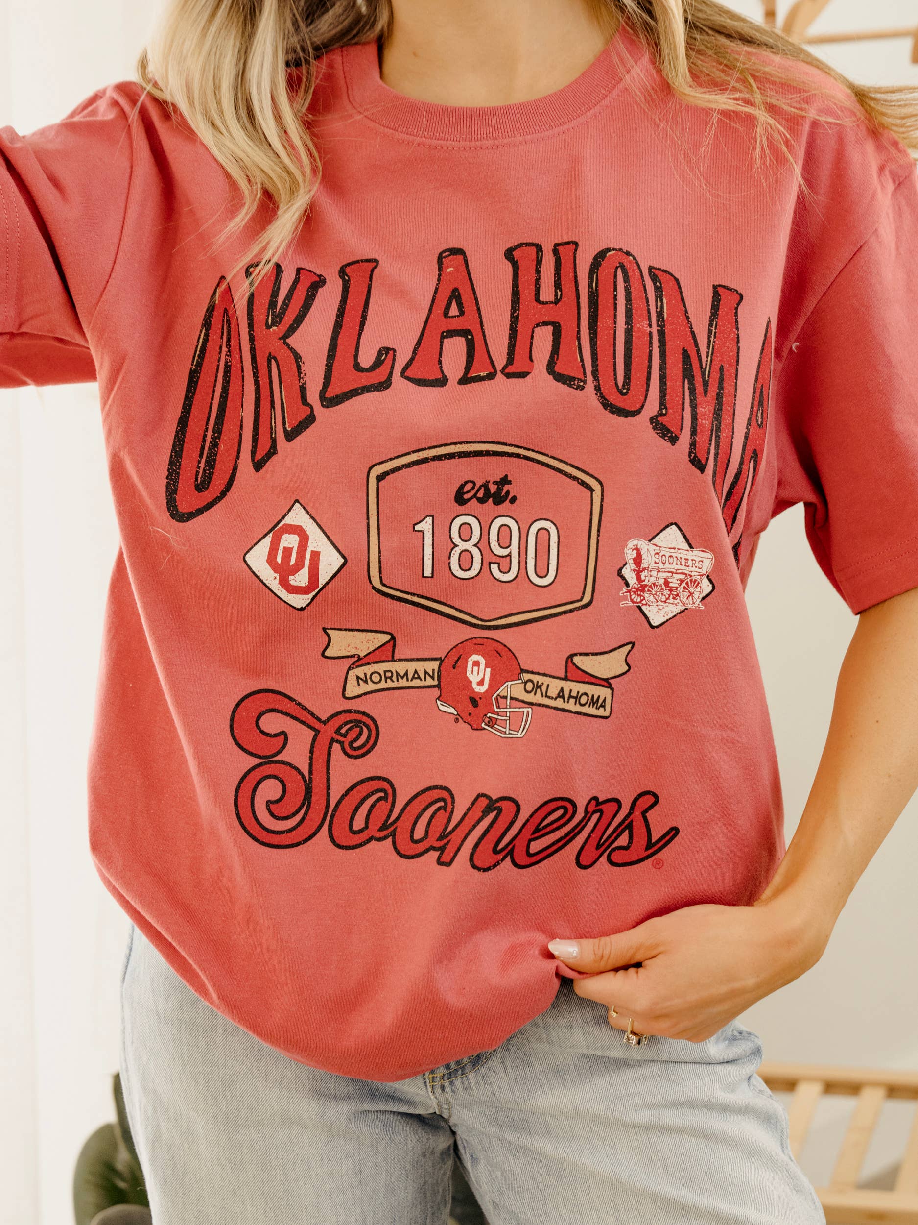 OU Oklahoma Sooners Patches Red Heavyweight Tee