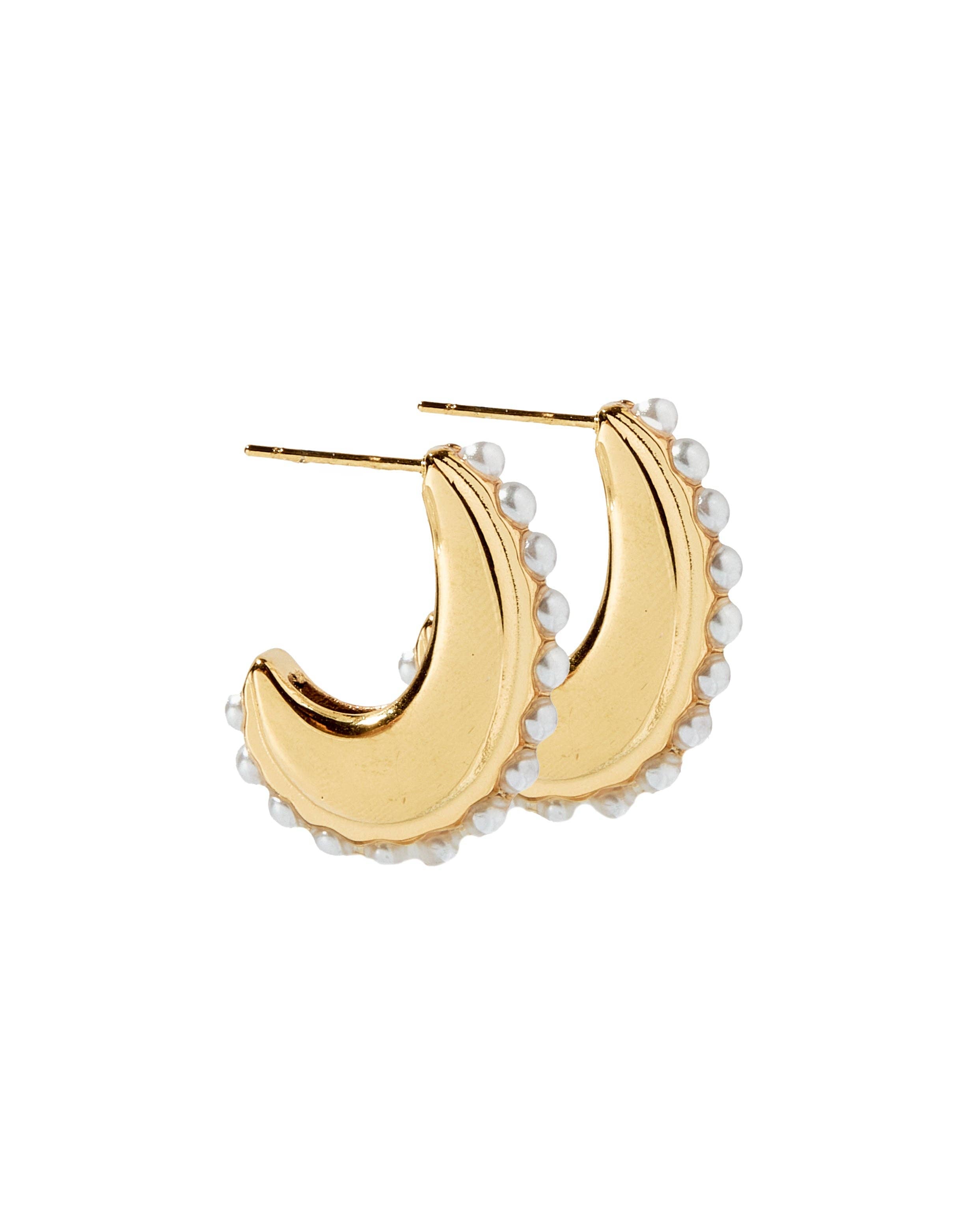 Wren Pearl Hoop Earrings - Gold