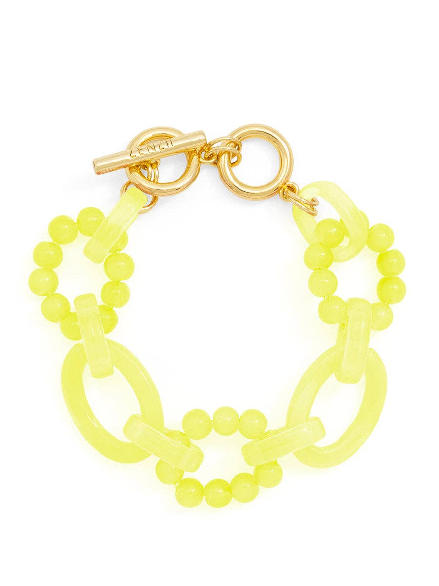 Glass Bead and Resin Link Toggle Bracelet / Lavendar