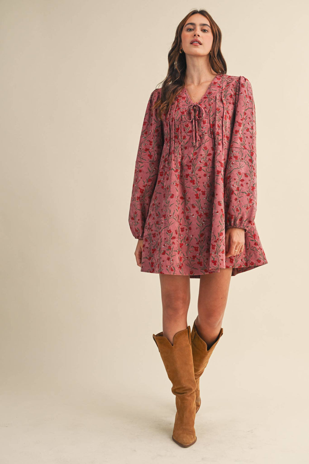 ORCHID MULTI FLORAL CORDUROY MINI DRESS