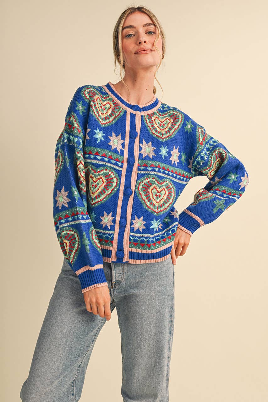 COLORFUL HEART KNIT SWEATER