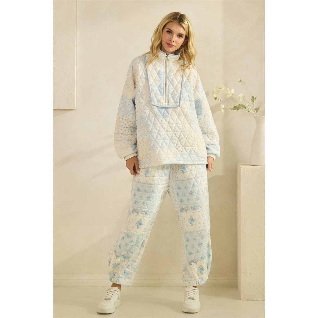 Floral Textured Lounge Set | Blue Combo