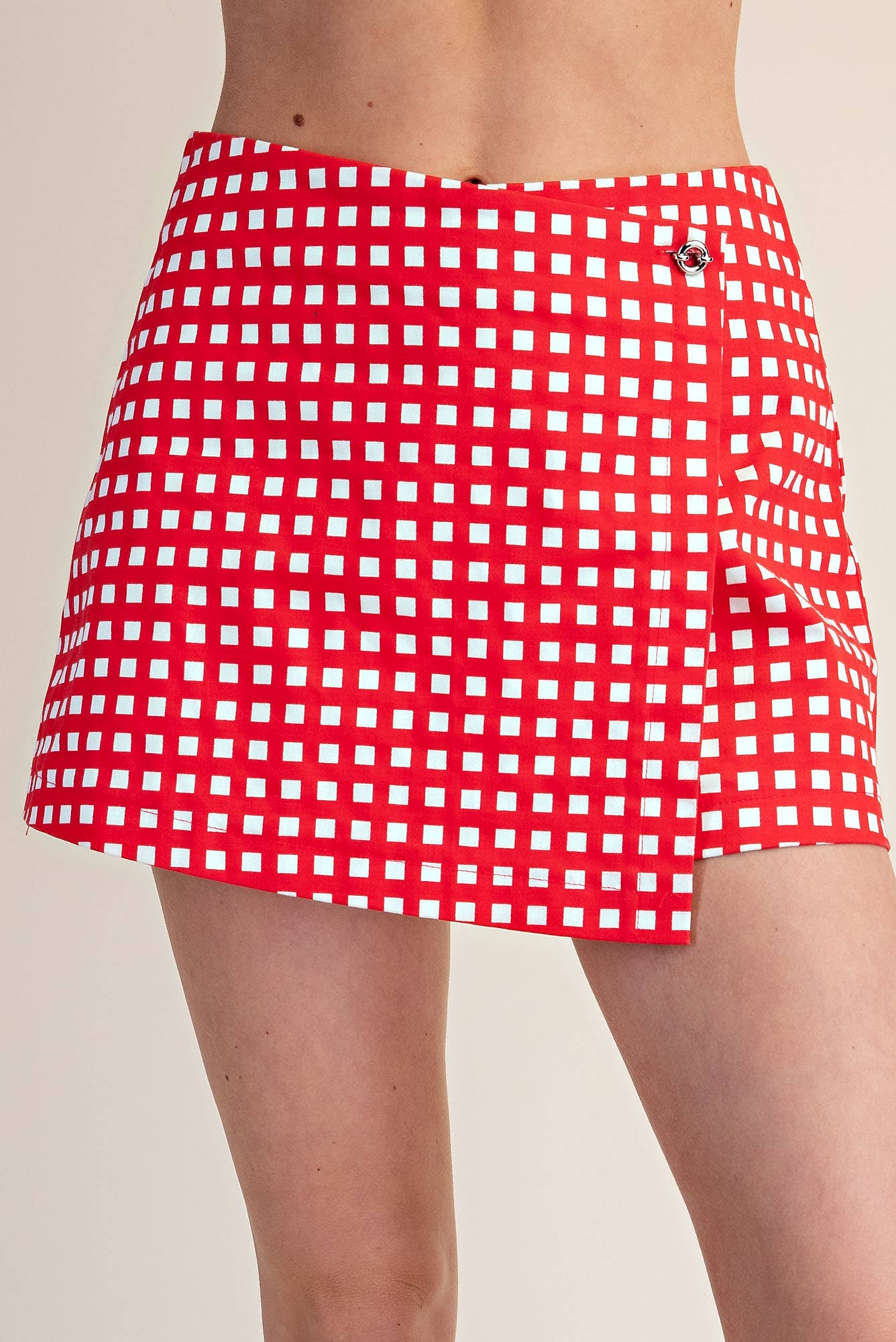 Red Gingham Wrap Skort Checkered With Front Button