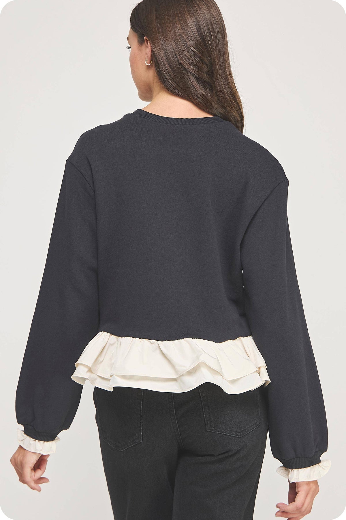 Contrast Ruffle Hem Crewneck Sweatshirt