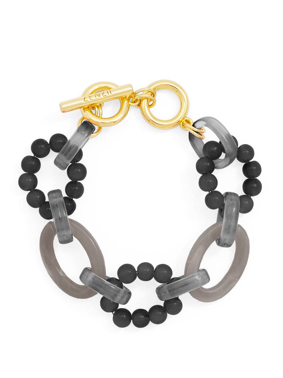 Glass Bead and Resin Link Toggle Bracelet / Pink