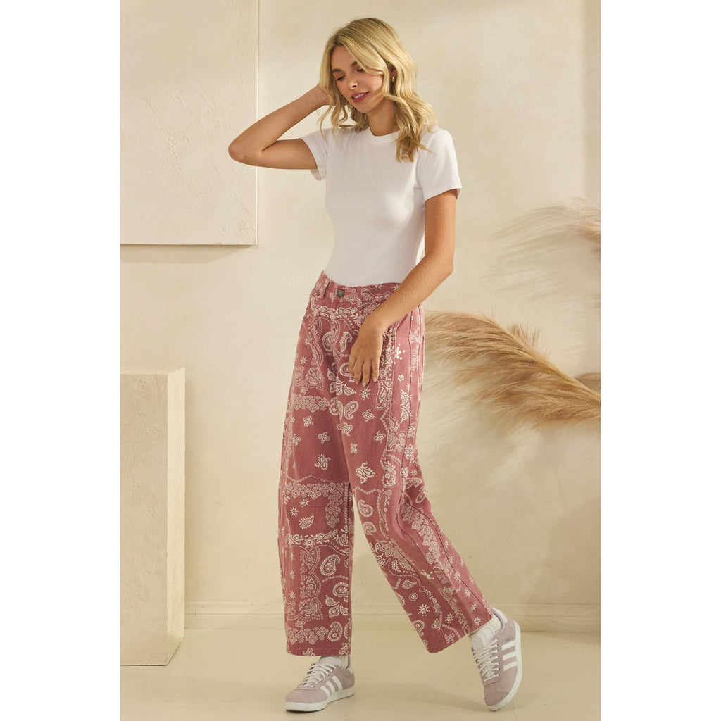 Paisley Printed Denim Pants | Red