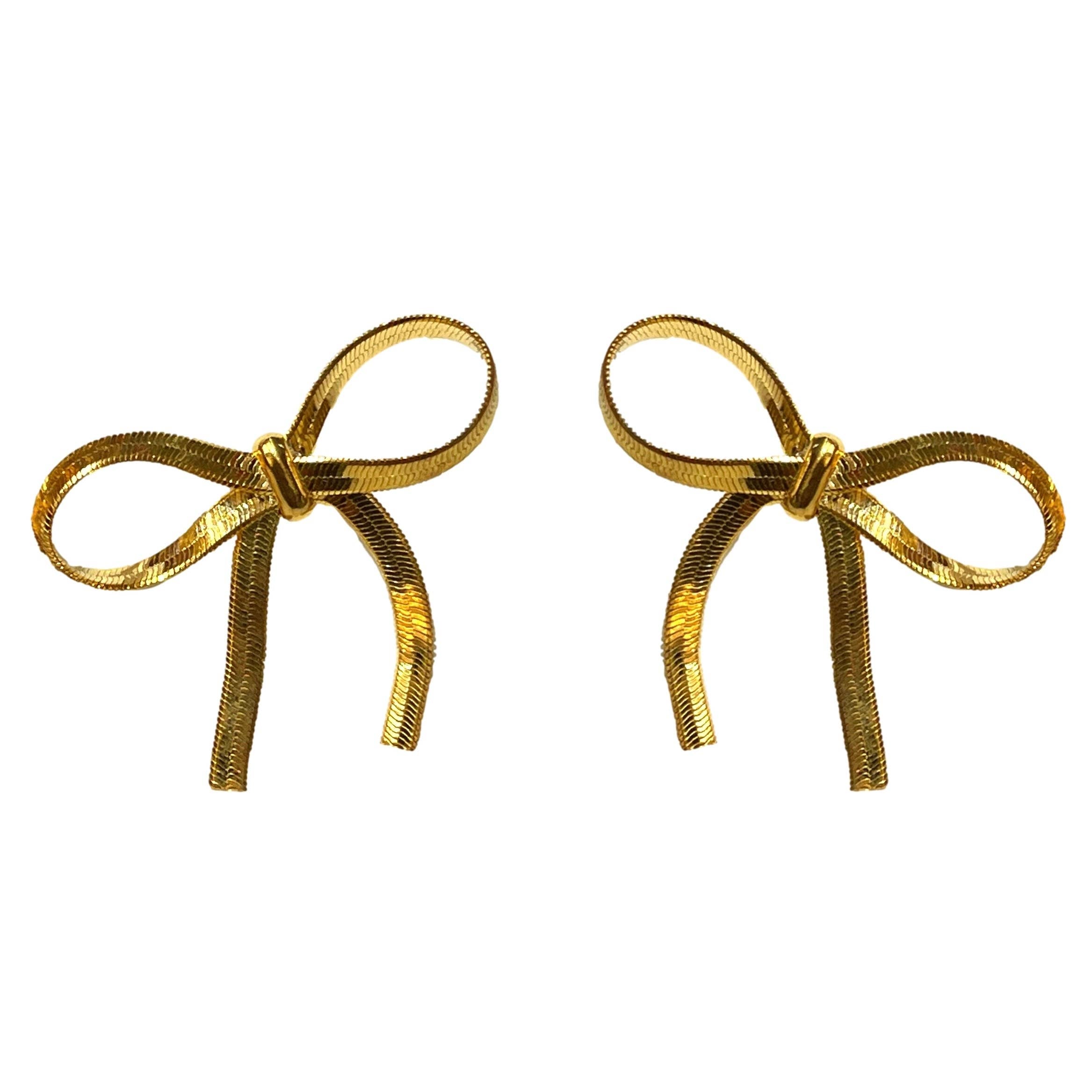 Mini Gold Duster Bow Holiday Earrings