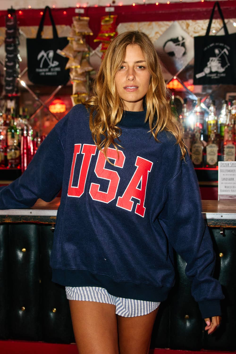 USA & FLAG Reversible MockNeck Sweatshirt | Navy