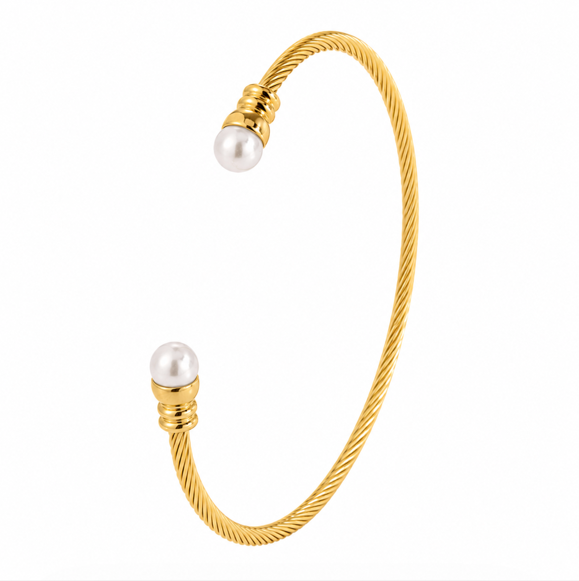 Pearl Thin Twist Cuff Bracelet | 18k Gold Plated Stainless Steel