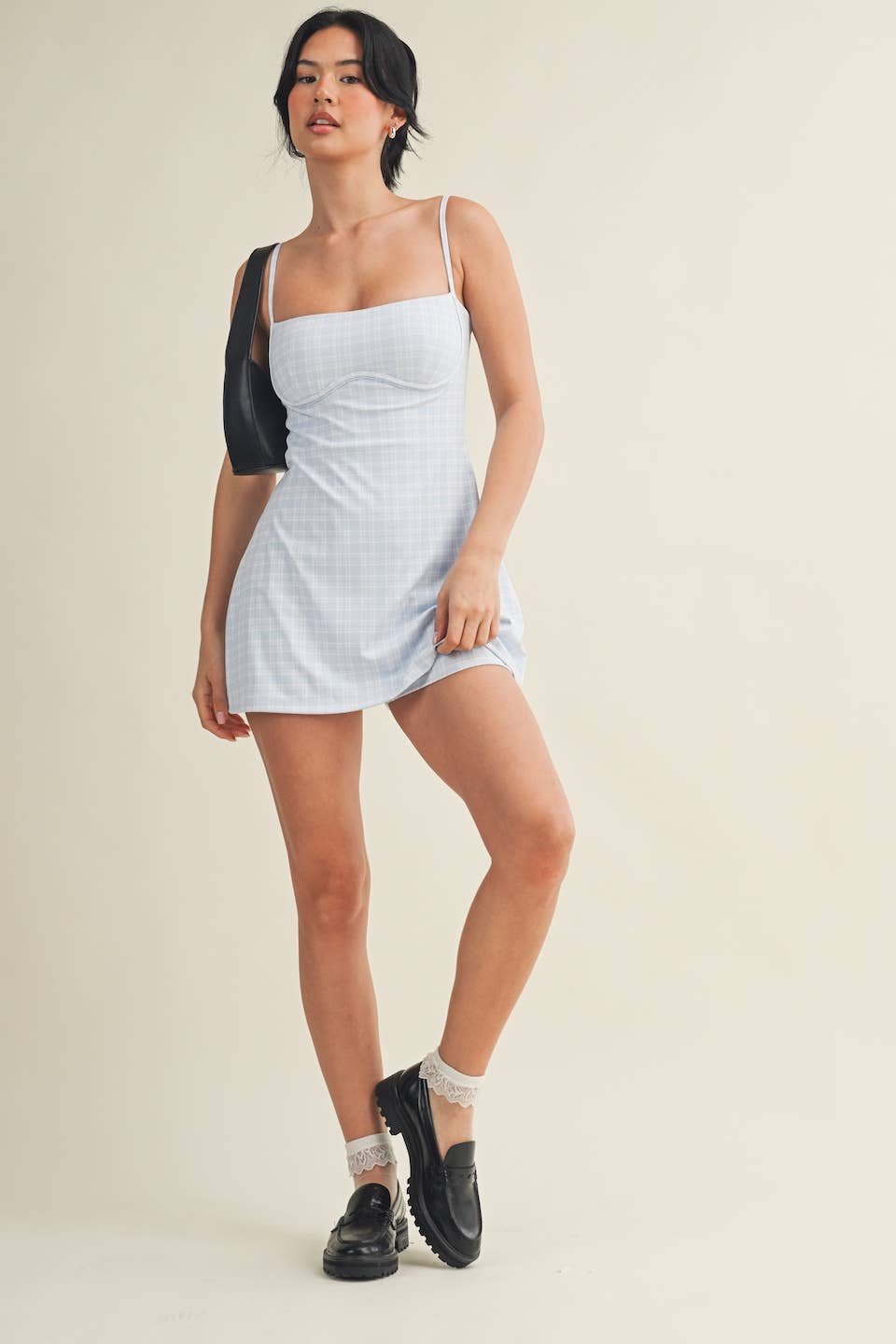 Blue Plaid Print Sweetheart Dress