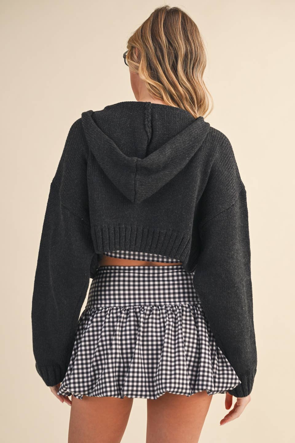 Knit Zip Up Hoodie Sweater: Black