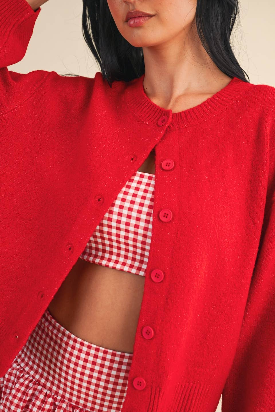 Knit Button Up Cardigan Sweater: Red
