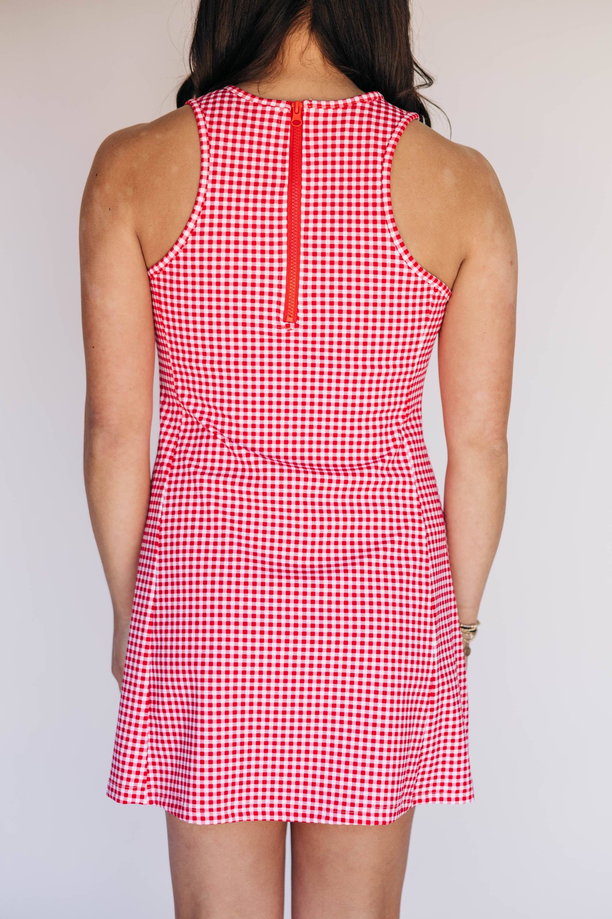 The Grace Gingham Dress Boomer Sooner Woven Label | Crimson Gingham Crimson