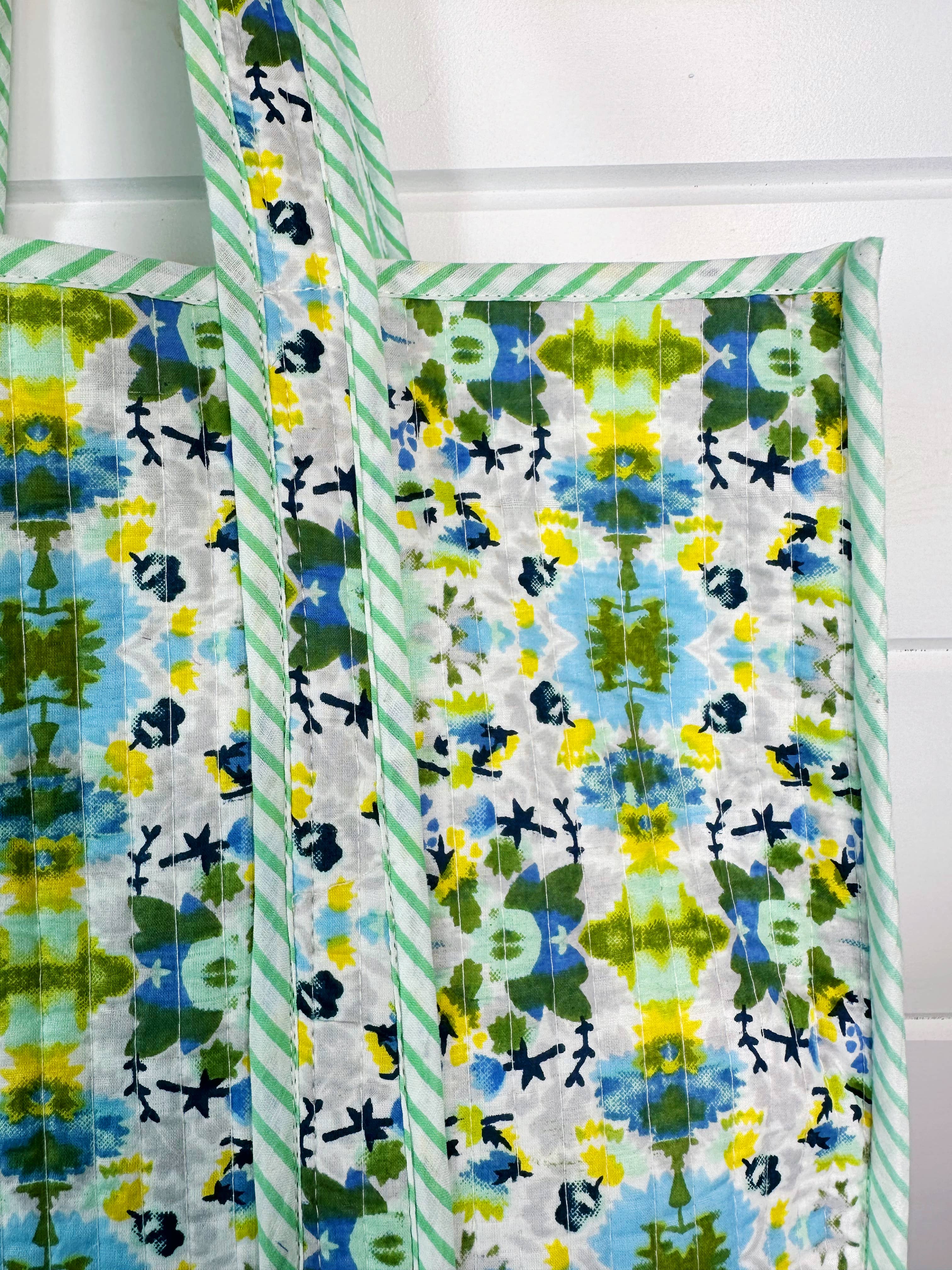 Large Tote Bags | Handmade Quilted Tote | Aqua Tie Dye