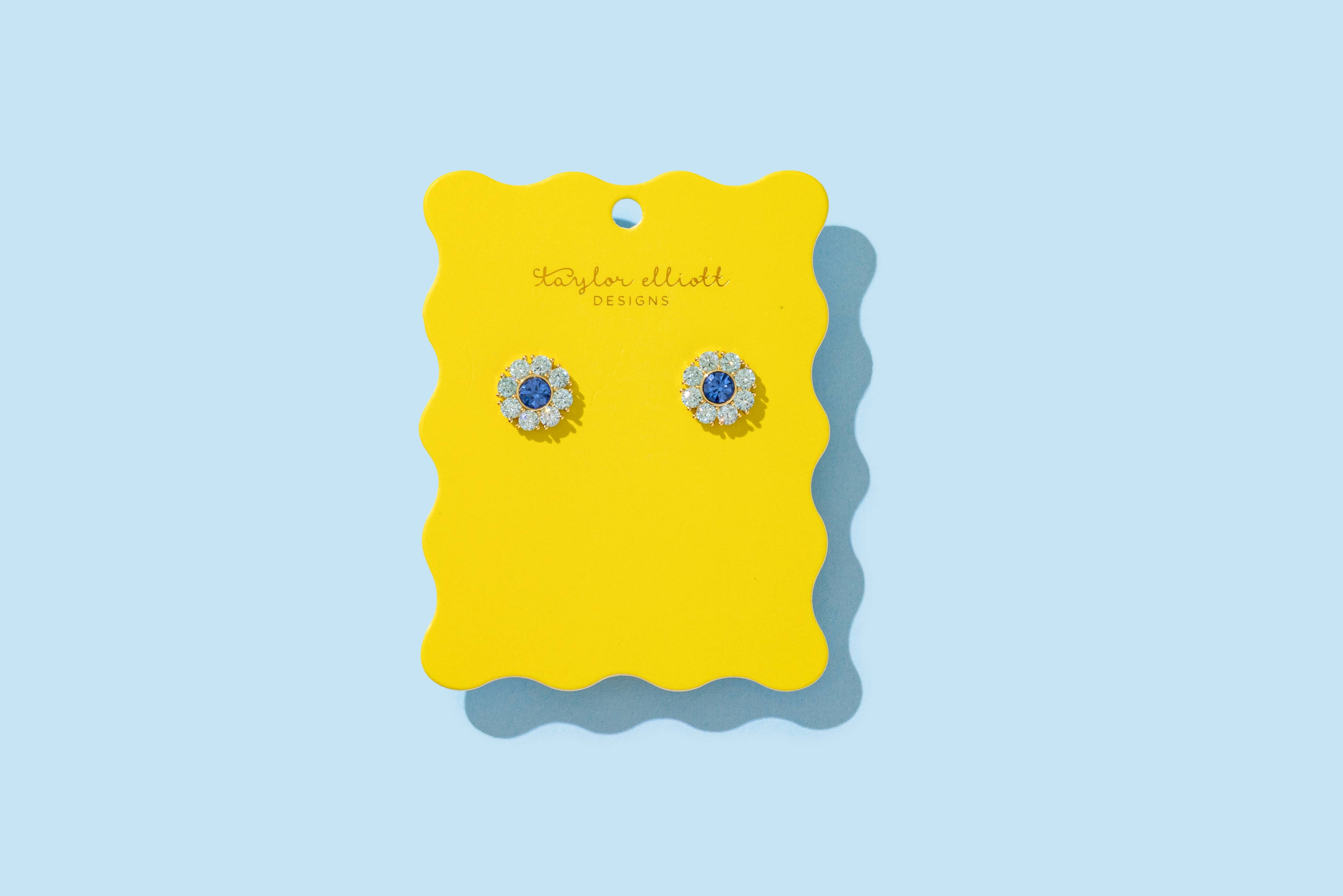 Caroline Blue Flower Gem Stud Earrings