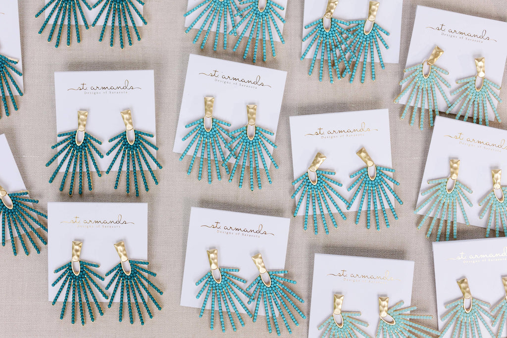 Light Turquoise Sunburst Statement Drop Earrings