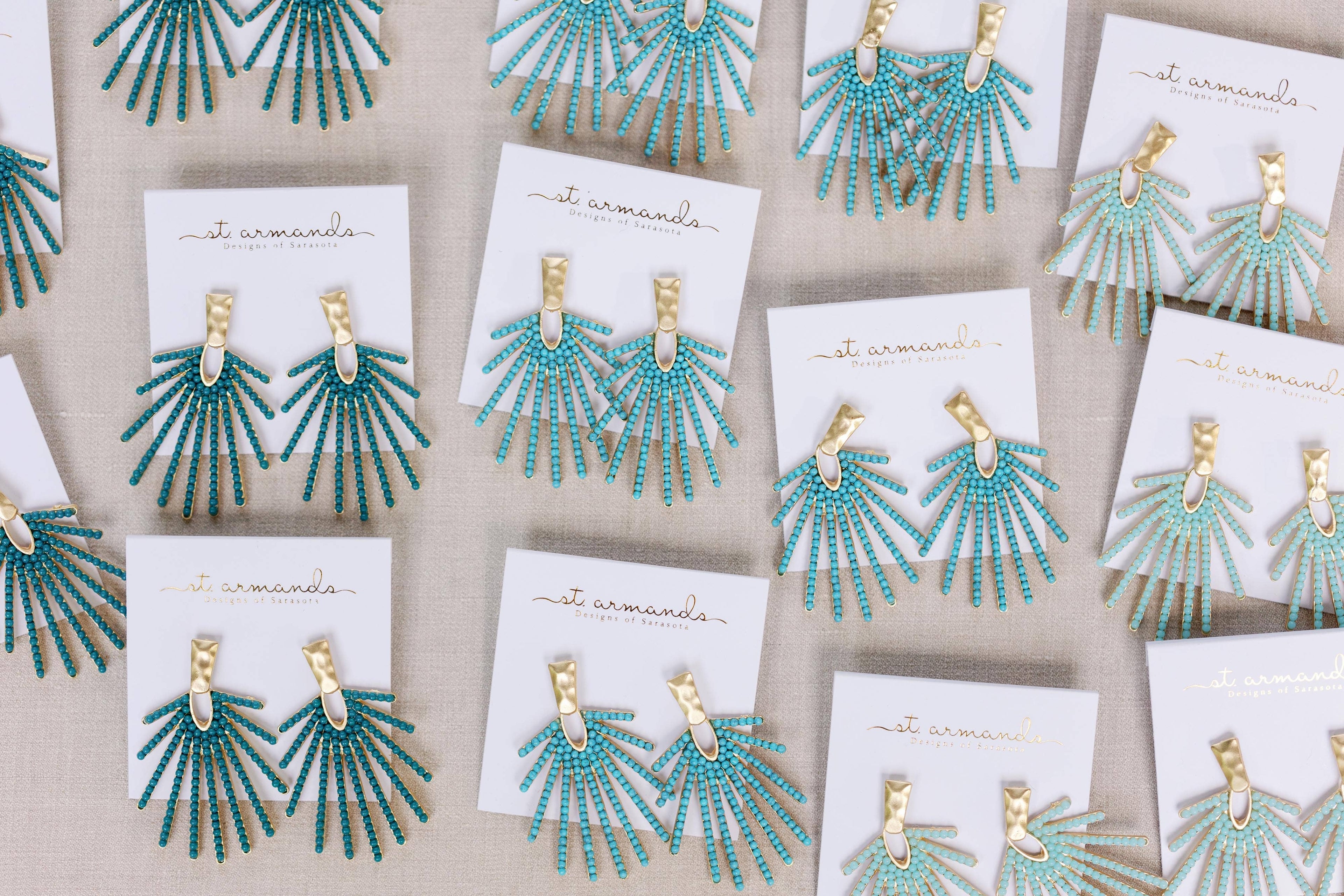 Light Turquoise Sunburst Statement Drop Earrings