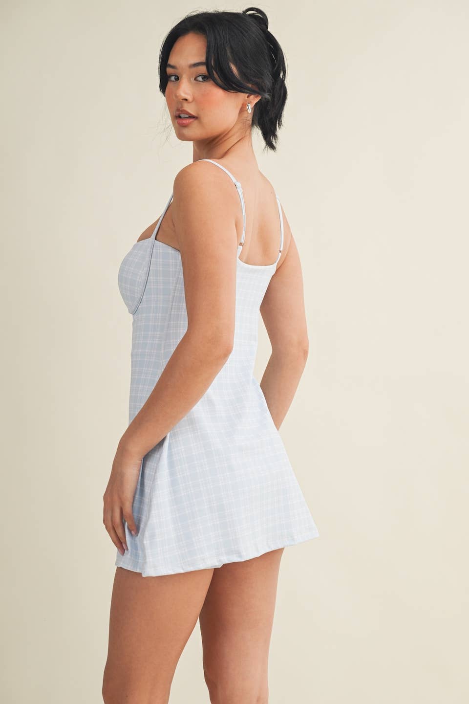 Blue Plaid Print Sweetheart Dress