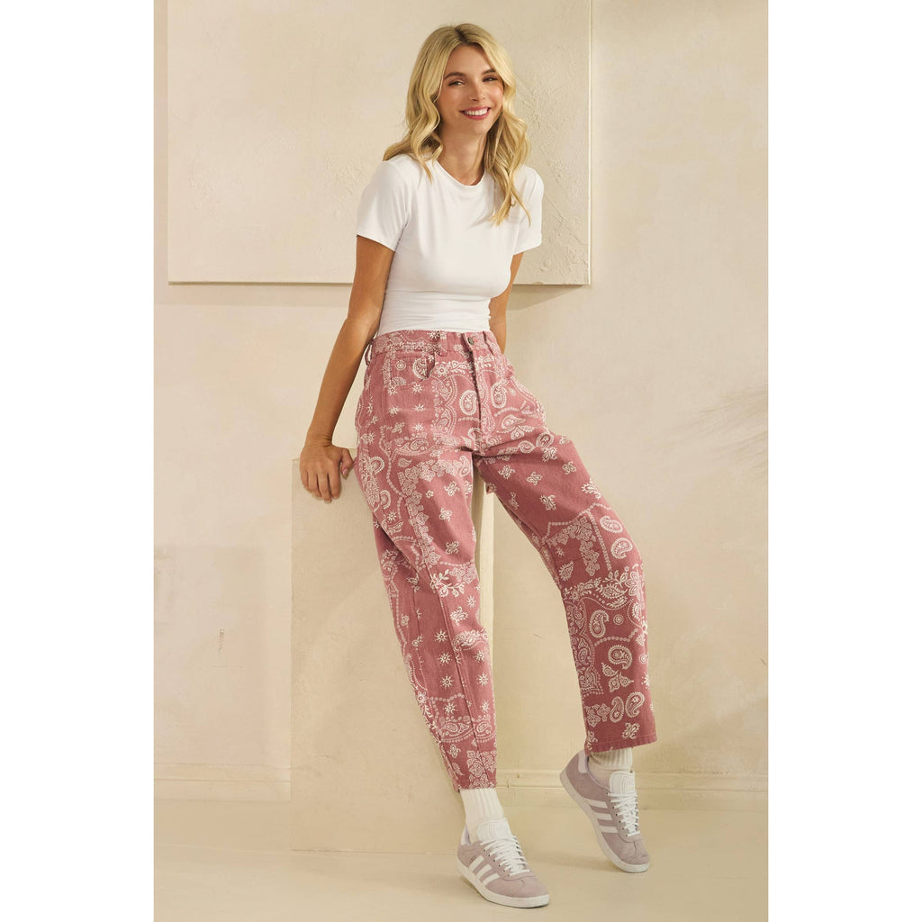 Paisley Printed Denim Pants | Red