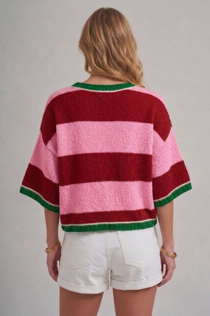 Red/Pink WIDE STRIPE LOOSE FIT SWEATER TOP
