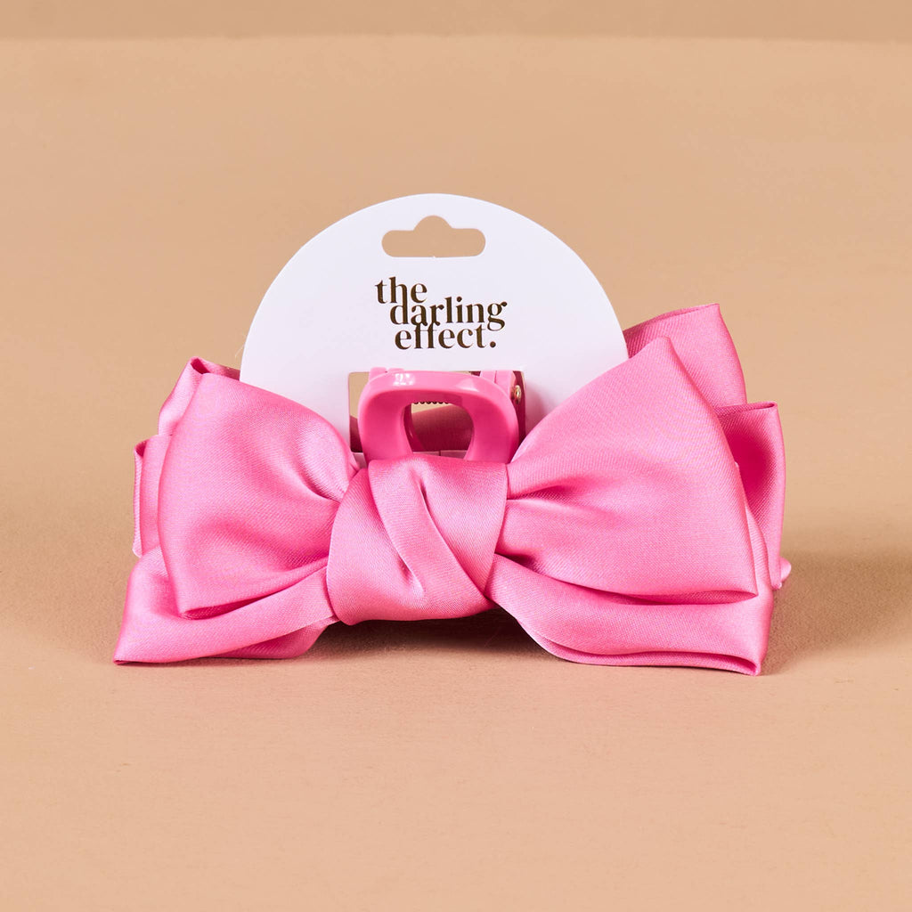 Mini Satin Bow Claw Clip-Hot Pink