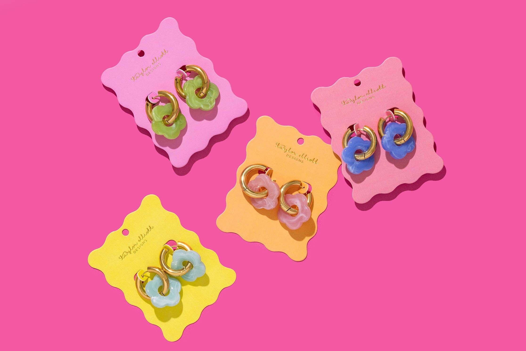 Laurel Huggie Earrings - Gold Hoops + Green Acrylic Flowers