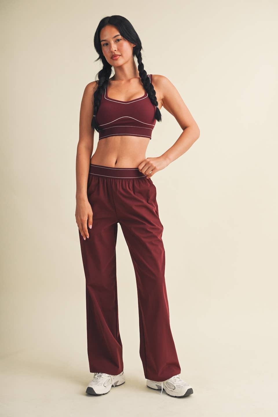 Burgundy Contrast Thread Sports Bra