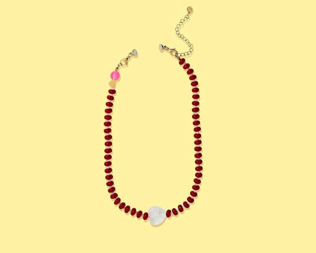 Amore Glass Beaded Necklace | Red + Pink w/Glass Bead Heart
