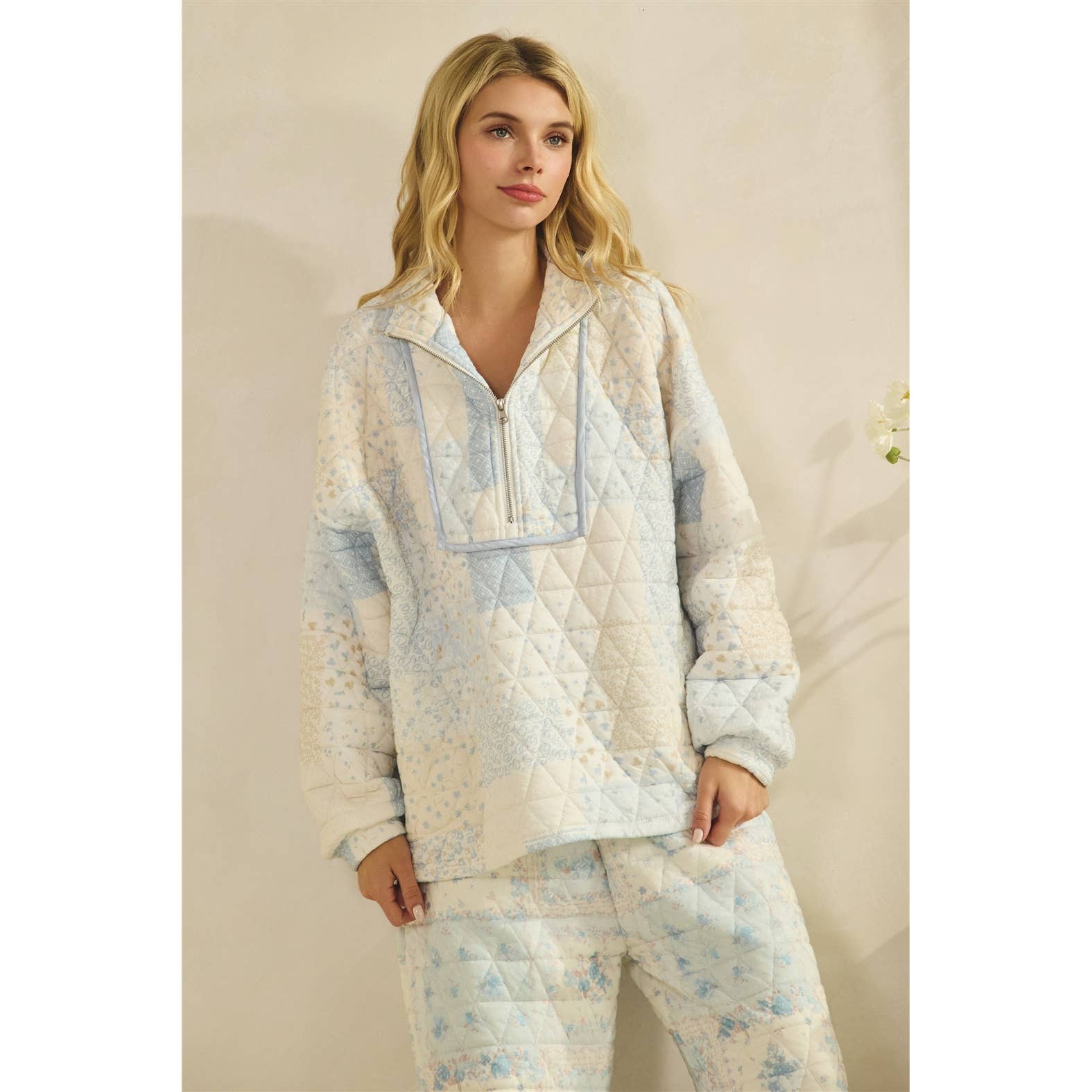 Floral Textured Lounge Set | Blue Combo