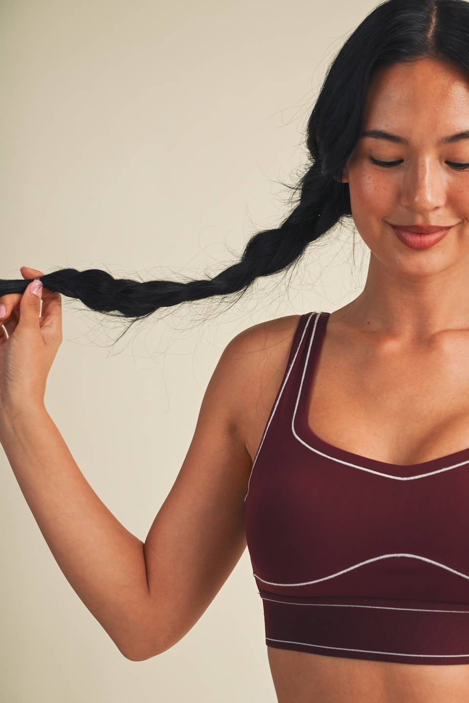 Burgundy Contrast Thread Sports Bra