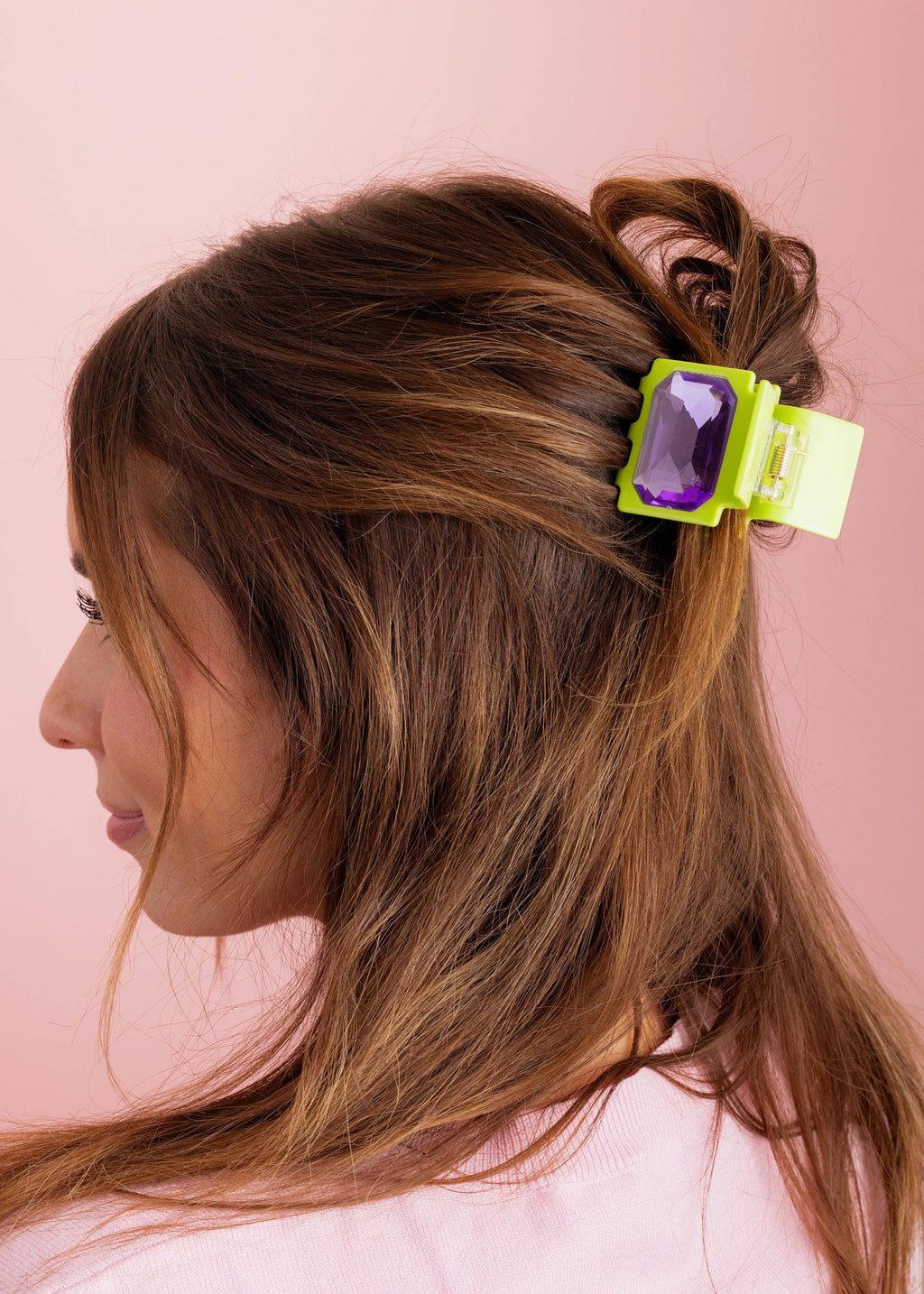 Large Claw Hair Clip - Green w/ Purple Emerald Gemstones