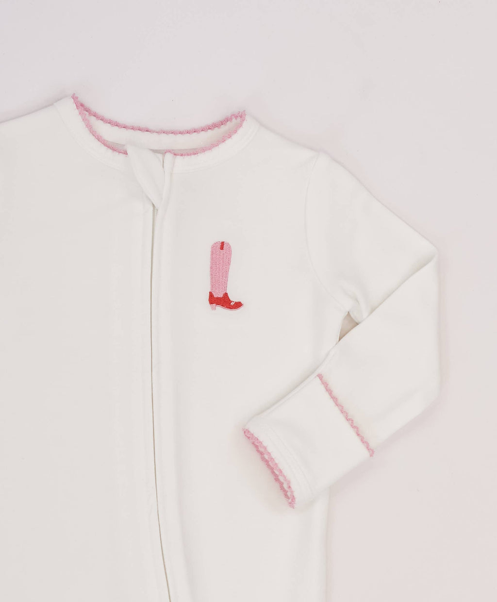Pip Embroidered Zip Romper | Pink Boot
