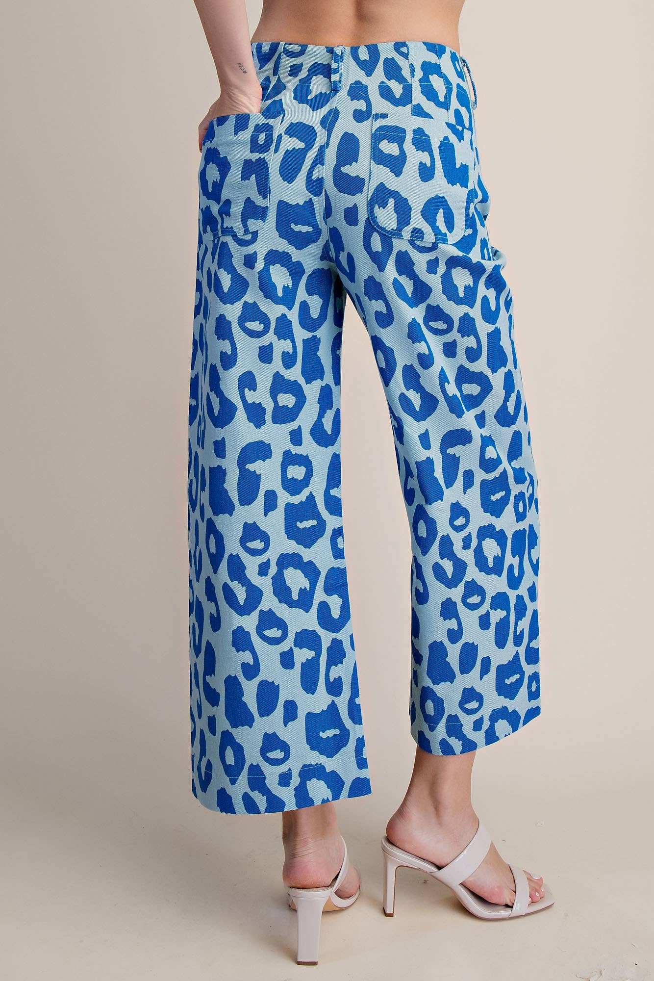 Colette Cropped Wide-Leg Neon Blue Leopard Pants