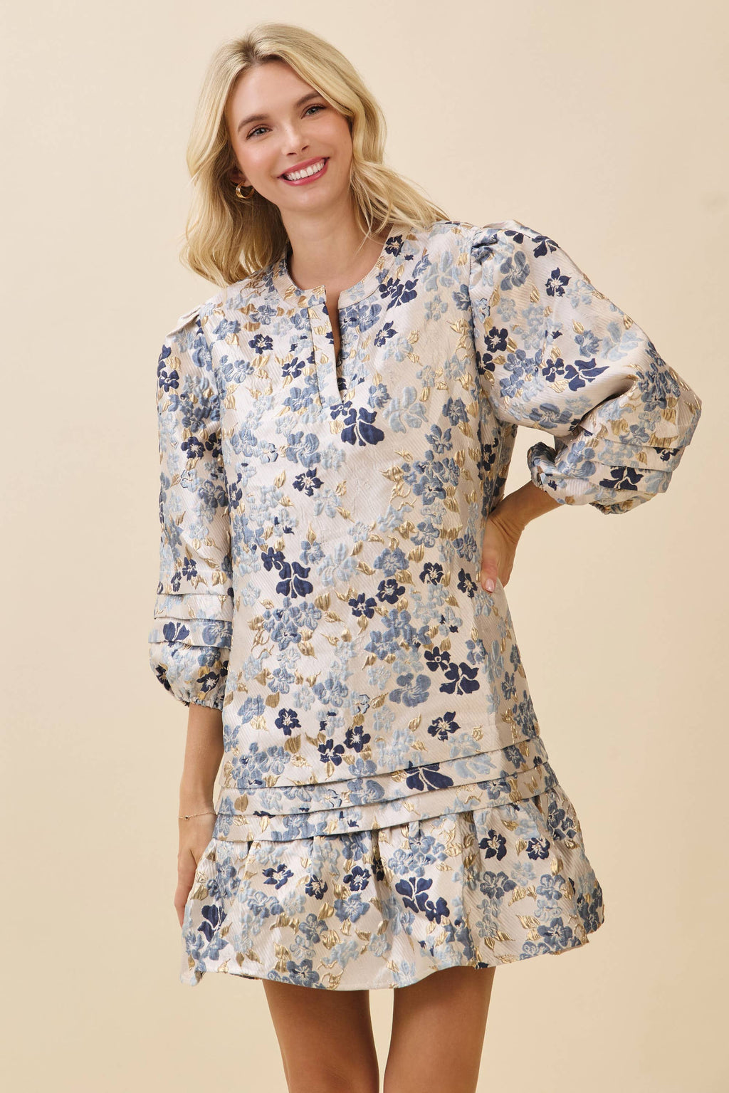 Floral Jacquard Tiered Mini Dress