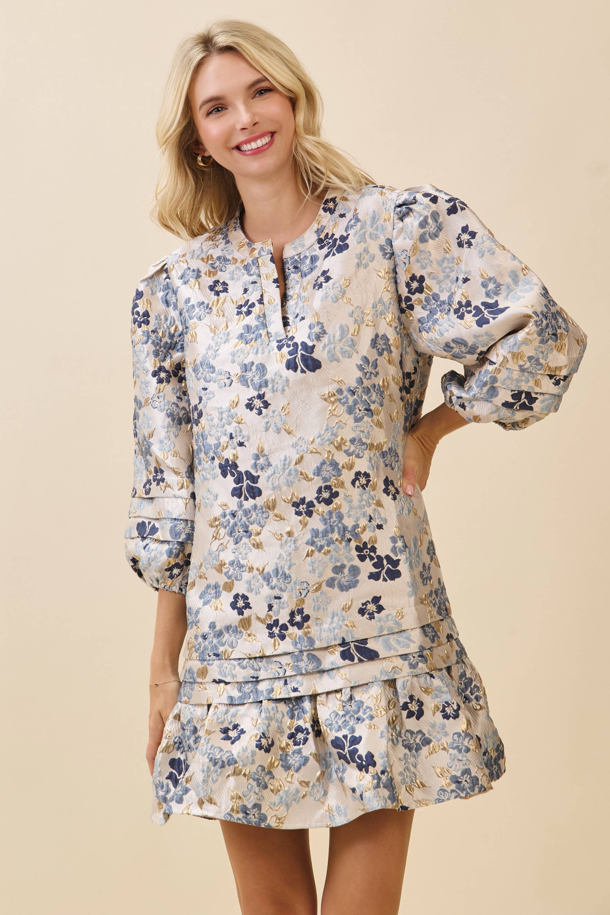 Floral Jacquard Tiered Mini Dress