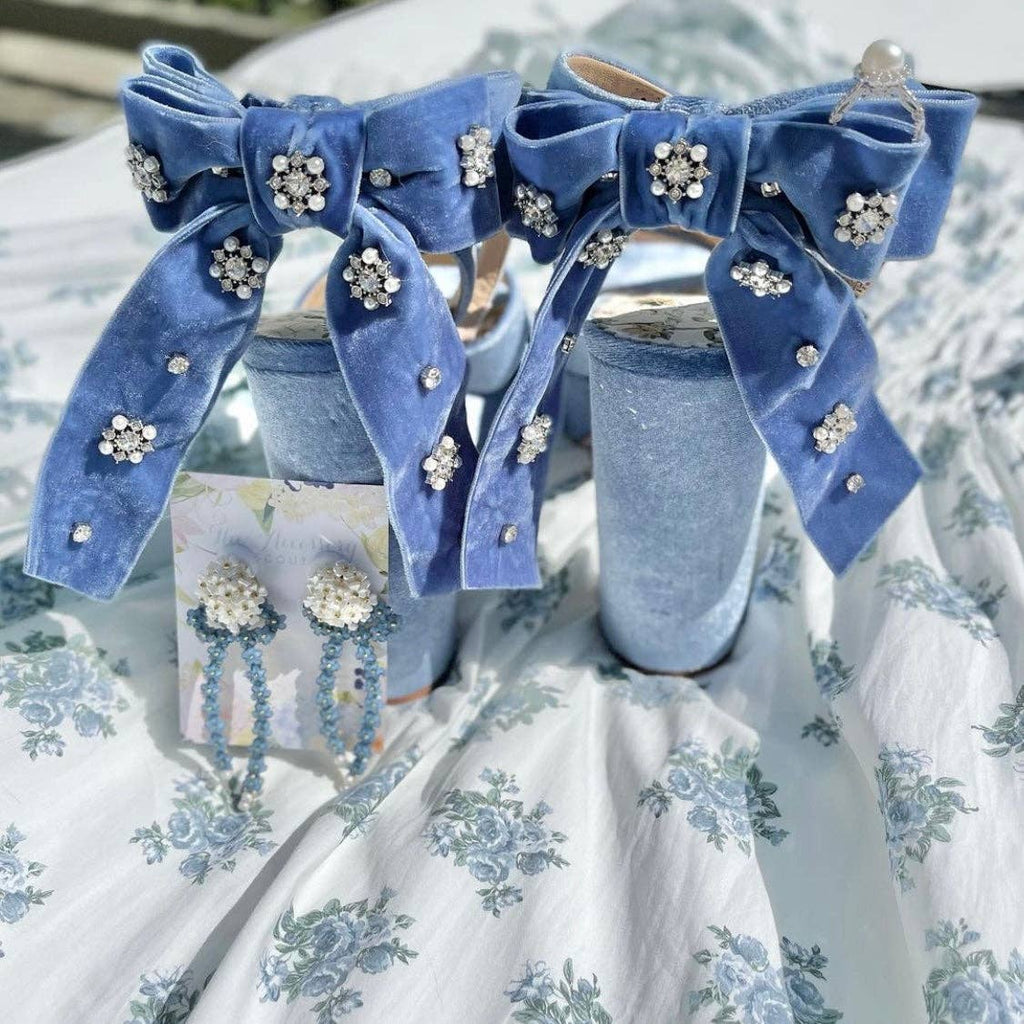 Natalie Bow Earrings - Blue