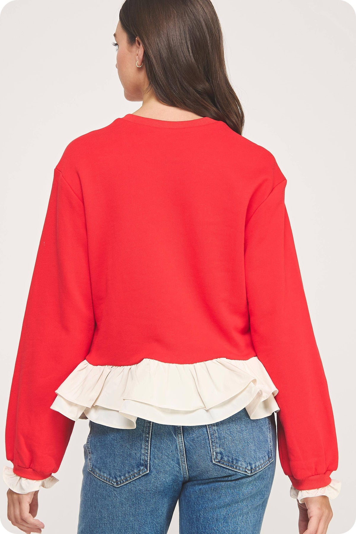 Contrast Ruffle Hem Crewneck Sweatshirt