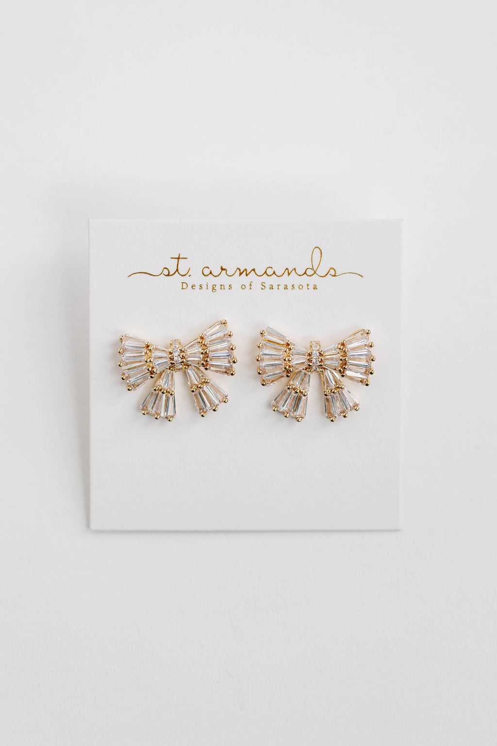 Gold Maxi Sparkler Holiday Statement Stud Bow Earrings