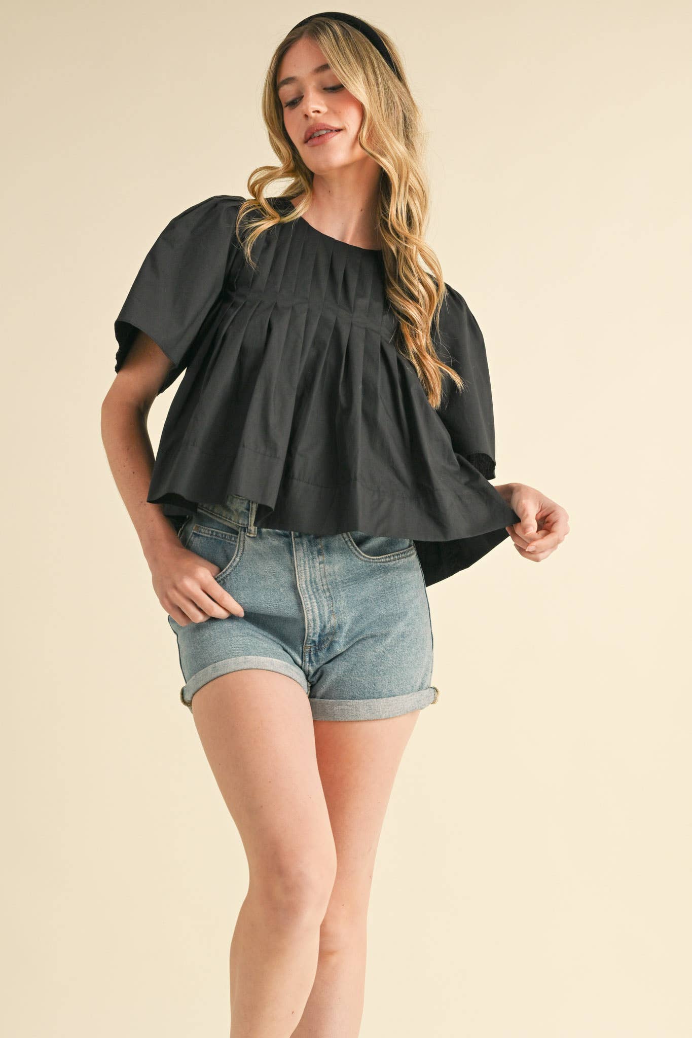 PLEATED SHORT SLEEVE TOP CERISE PINK