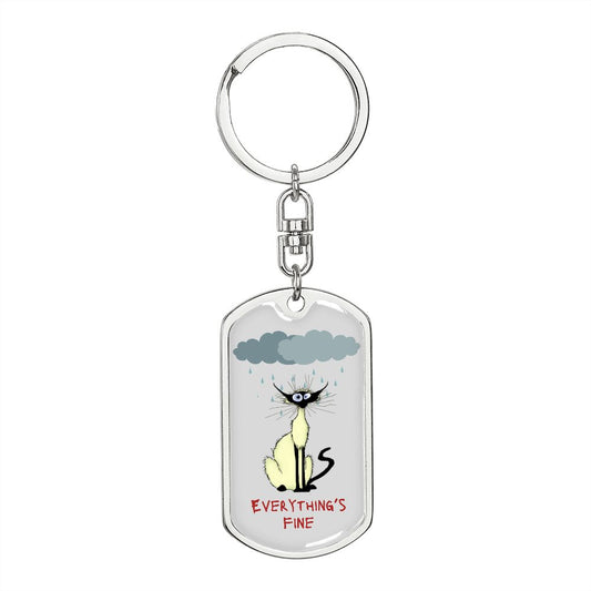 Everything's Fine Dog Tag keychain with swivel link