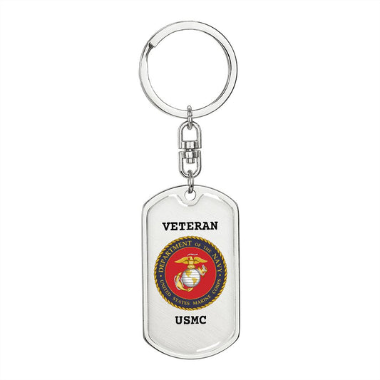 Marine Corps Veteran Dog Tag keychain with swivel link