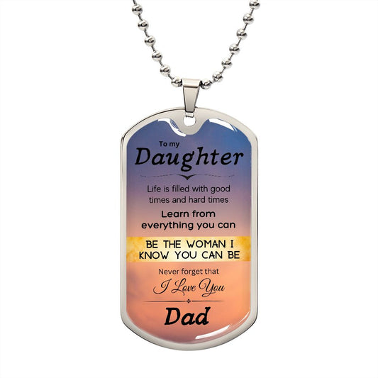 To my Daughter from Dad Dog Tag necklace sunset design