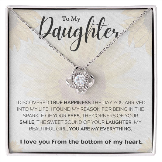 To my Daughter Love Knot necklace yellow daisy design