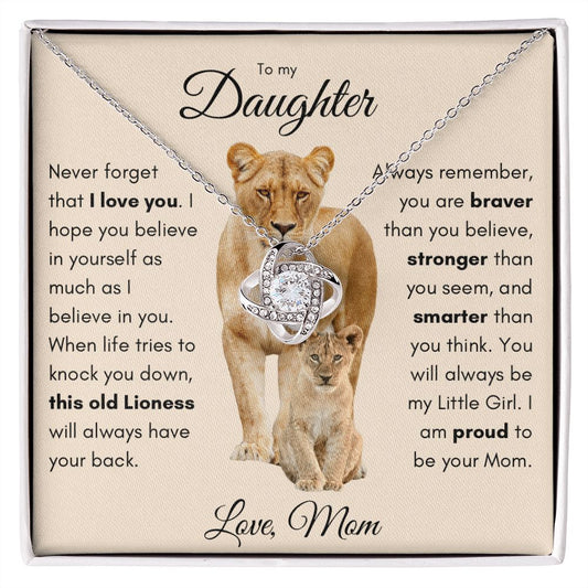 This Old Lioness to Daughter from Mom Love Knot necklace