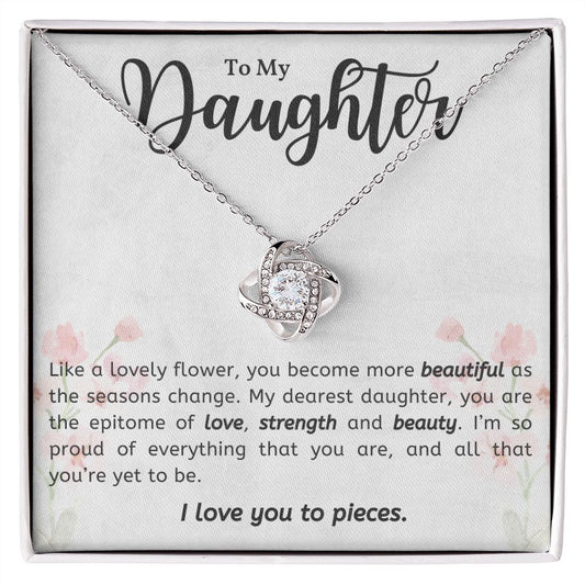 To my Daughter Love Knot necklace lovely flower design