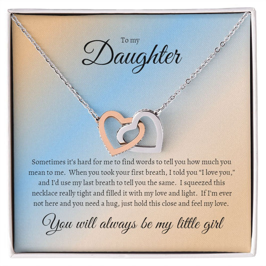 To my Daughter Interlocking Hearts Necklace bright sunset design