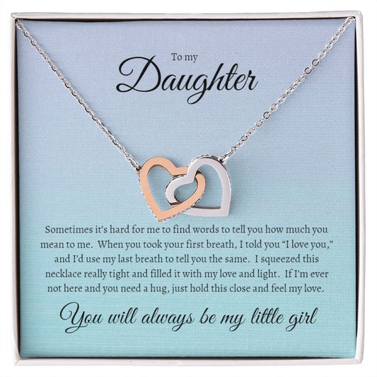 To my Daughter Interlocking Hearts Necklace medium blue gradient design