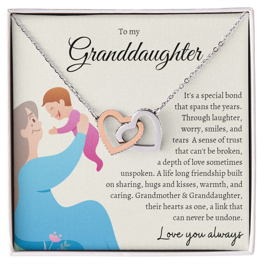 To my Granddaughter Interlocking Hearts Necklace Grandmom and Baby design