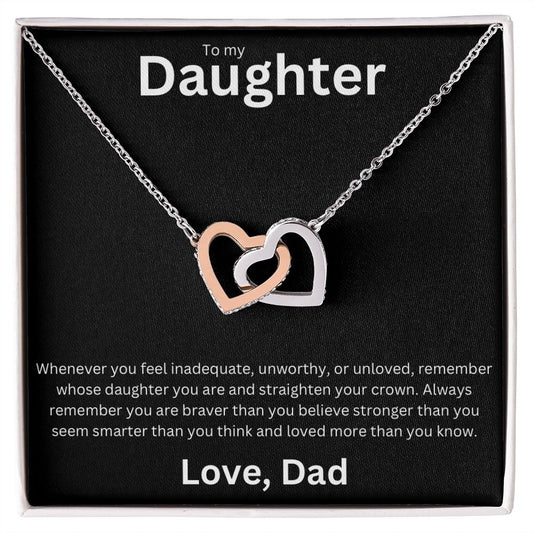 Interlocking Hearts Necklace to my Daughter from Dad straighten crown B