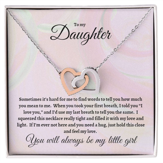 To my Daughter Interlocking Hearts Necklace pastel swirls design